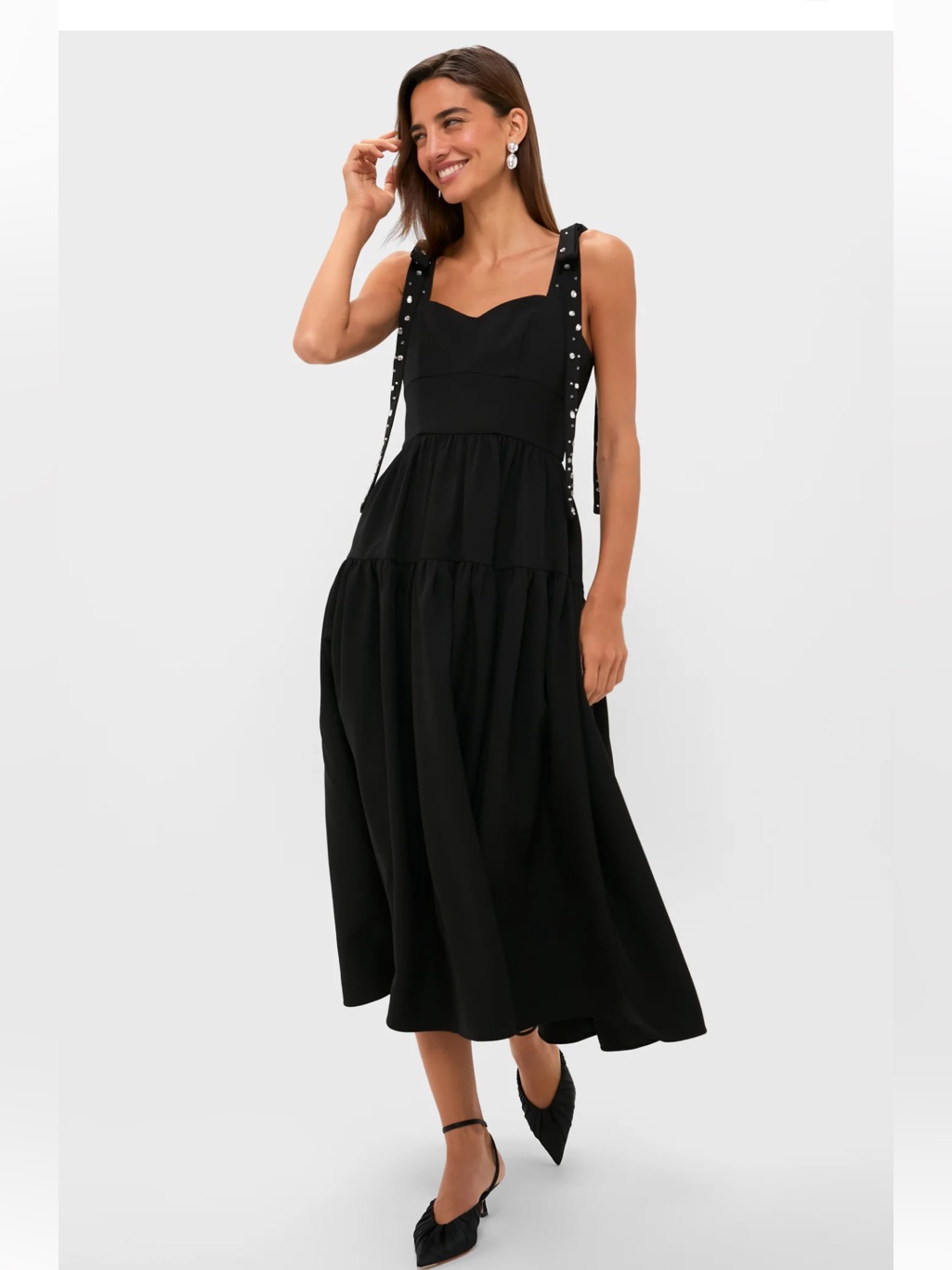Tuckernuck Black Tiered Midi Dress With Tie-Shoulder (Agnes Maxi)